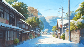 冬雪乡村街道别墅