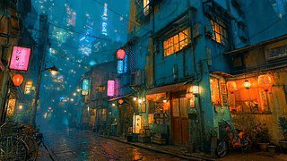 科幻雨夜街道小巷