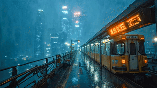 未来雨夜城市站台