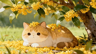 桂花树下可爱的猫咪