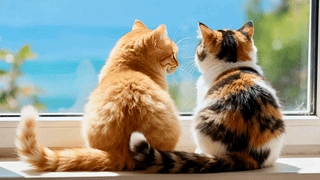 窗边两只可爱猫咪