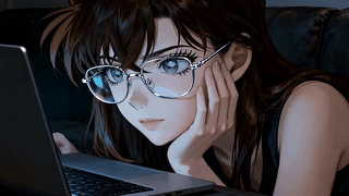 电脑前的小兰姐姐