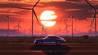 夕阳下跑车