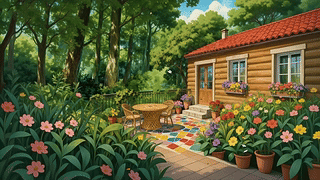 蓝天白云树木房屋绿景