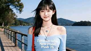 蓝毛衣美女