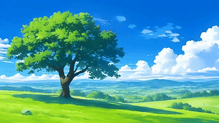草地大树蓝天