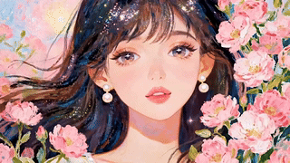 唯美粉花少女插画