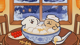 线条小狗的快乐冬至