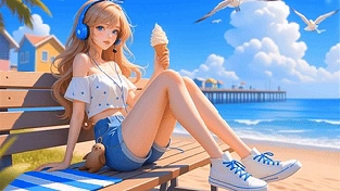 海边冰淇淋女孩 动态壁纸 | 作者：辰东壁纸