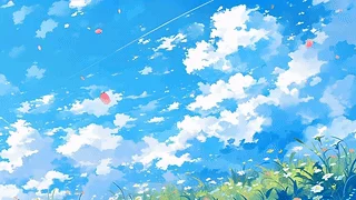 蓝天草地小花