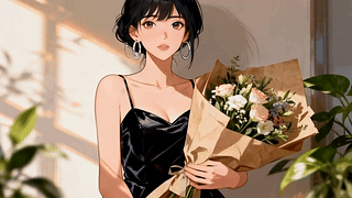 捧花动漫插画少女