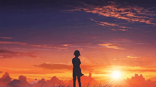 夕阳下的少女背影
