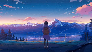 冬雪瞭望雪山