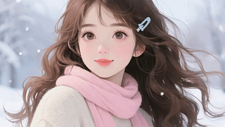 雪中少女插画