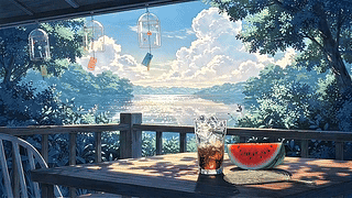 风铃摇荡的湖景露台