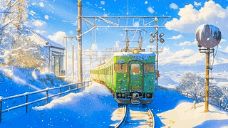 治愈插画冬雪电车