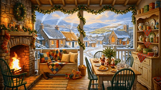 冬雪村庄新年小屋