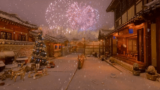 冬雪新年圣诞庭院