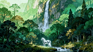 护眼绿景山水瀑布