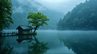 护眼湖中小屋
