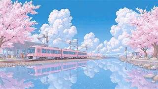 清新护眼樱花列车
