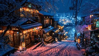 唯美冬雪小镇夜景