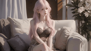 性感粉发吊带女孩