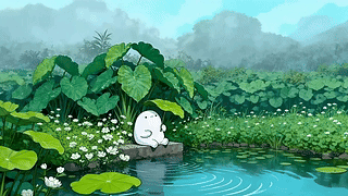 雨天躲雨的小白