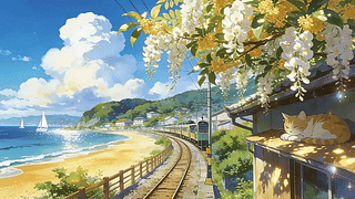 蓝天白云树木海景