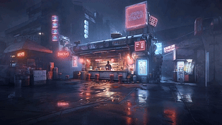 赛博雨夜街边店铺
