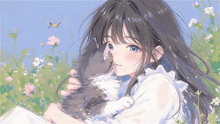 可爱少女与猫