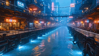 雨夜科幻城市街道