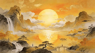 古风夕阳山水