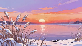冬湖雪景