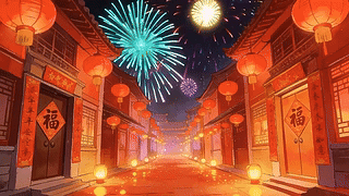 新年过年过节灯笼烟花气氛