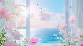 窗外海景花草树木