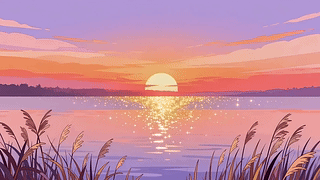 唯美落日湖泊