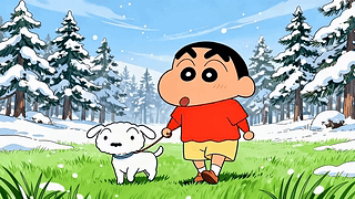 冬日松林遛狗小新