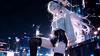 夜色下的长发女孩