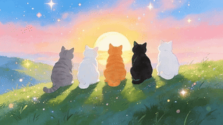 五只猫咪背影
