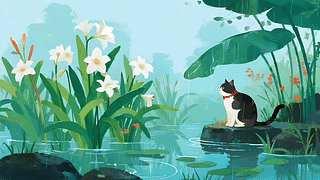 池塘边的小猫