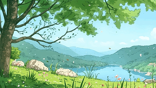 护眼绿景树木河流山川