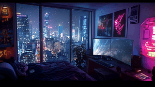 雨夜城市房间
