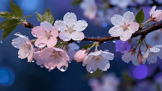 春雨樱花枝头
