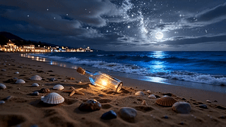 夜景下房屋海景