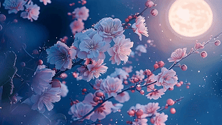 夜景雪梅树枝