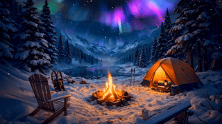 极光雪山湖边露营