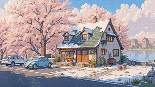 治愈冬雪河边小屋 动态壁纸 | 作者：小皮球
