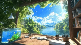 护眼蓝天白云树木绿景