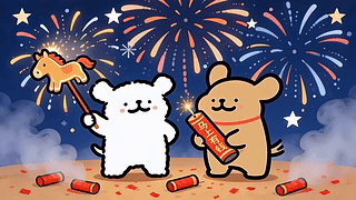 线条小狗过春节喽